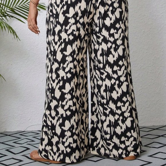 Black Preppy Womens Allover Print Belted Wide Leg Pants - Picture 3 of 5